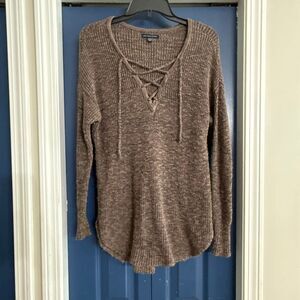 American Eagle Chocolate Brown Lace Up Sweater Size M